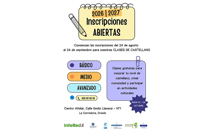 Abiertas inscripciones del 24 de agosto al 24 de septiembre para nuestras clases de castellano.
